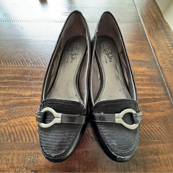 Soft Style Black Slip-On Loafer with Silver Buckle Detail - Picture 3 of 12